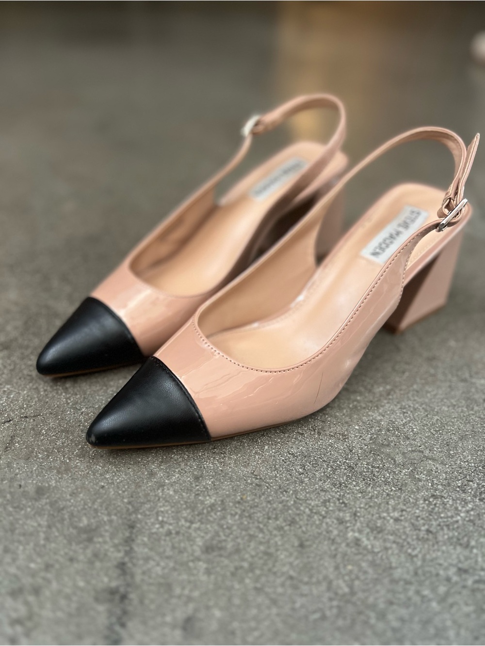 Steve Madden Two-Tone Pointed Toe Slingback Block Heel - Black & Nude